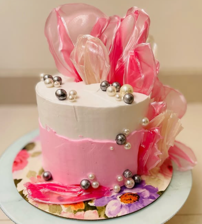 Pink & White Wafer Paper Sail Cake