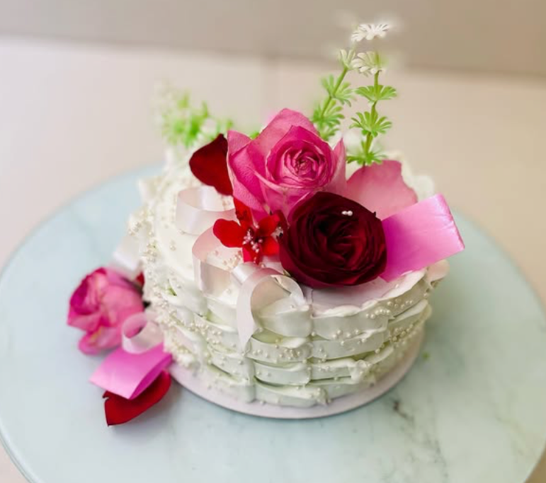 White Ruffled Rose Celebration Cake